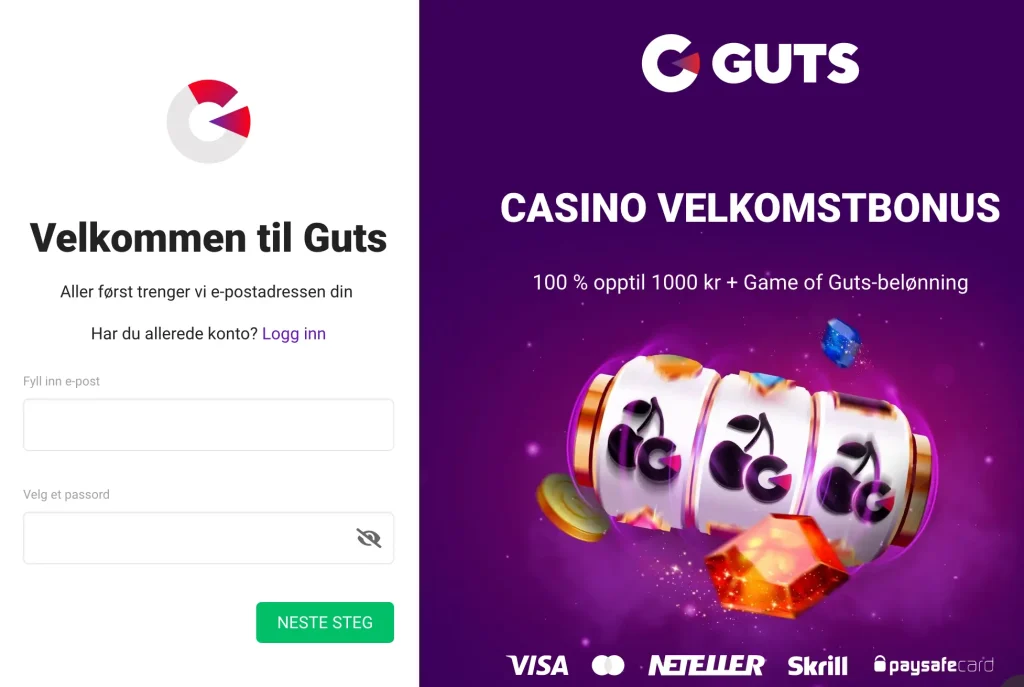 Registrering hos Guts Casino
